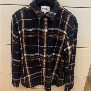 Corridor Black/Navy Plaid Button-Up Shirt with Brown & White Stripes